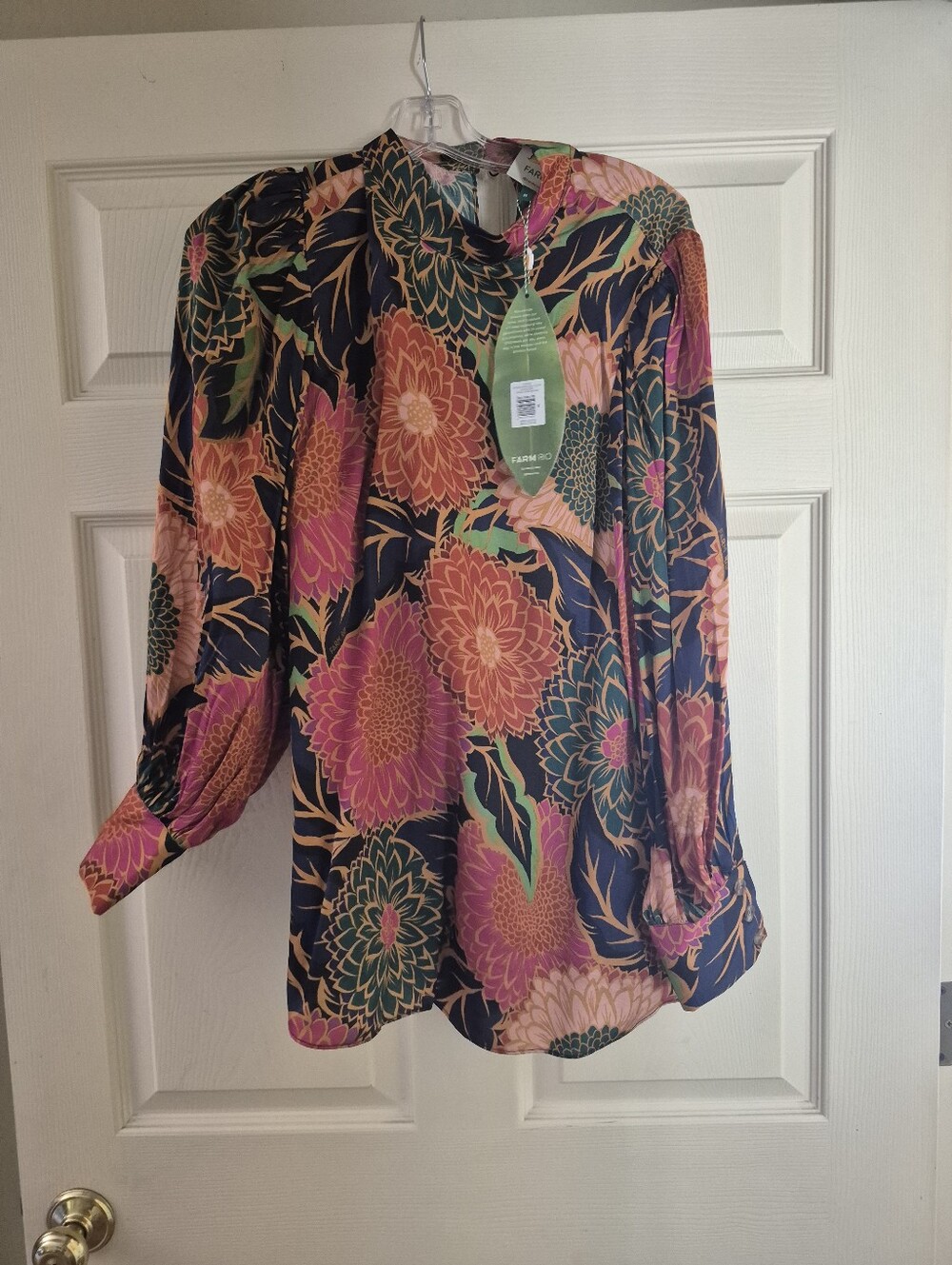 FARM RIO Med   multicolor vintage garden satin Shirt - Picture 3 of 5